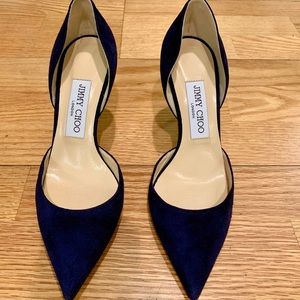 Jimmy Choo Navy Blue Suede 3.6” Heels, Sz 6